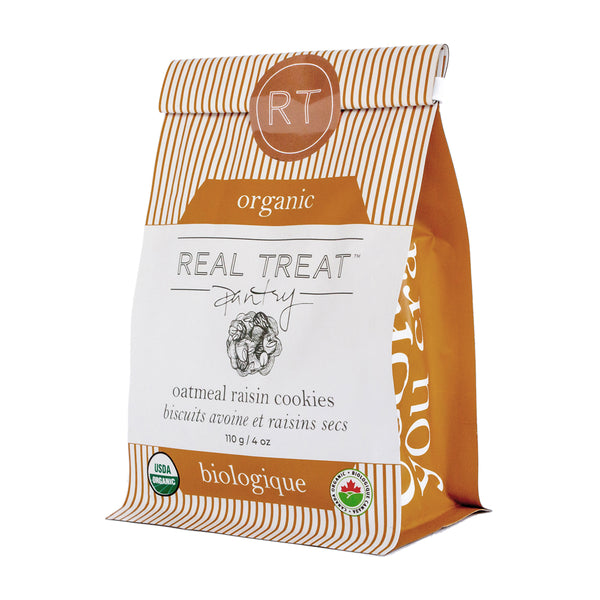 A package of Real Treat Pantry Oatmeal Raisin Cookies.