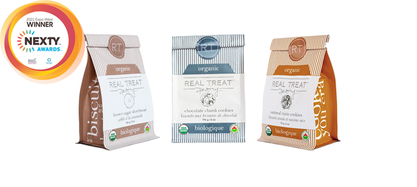 Packages of Real Treat Pantry Organic Cookies Winner of the NEXTY Award