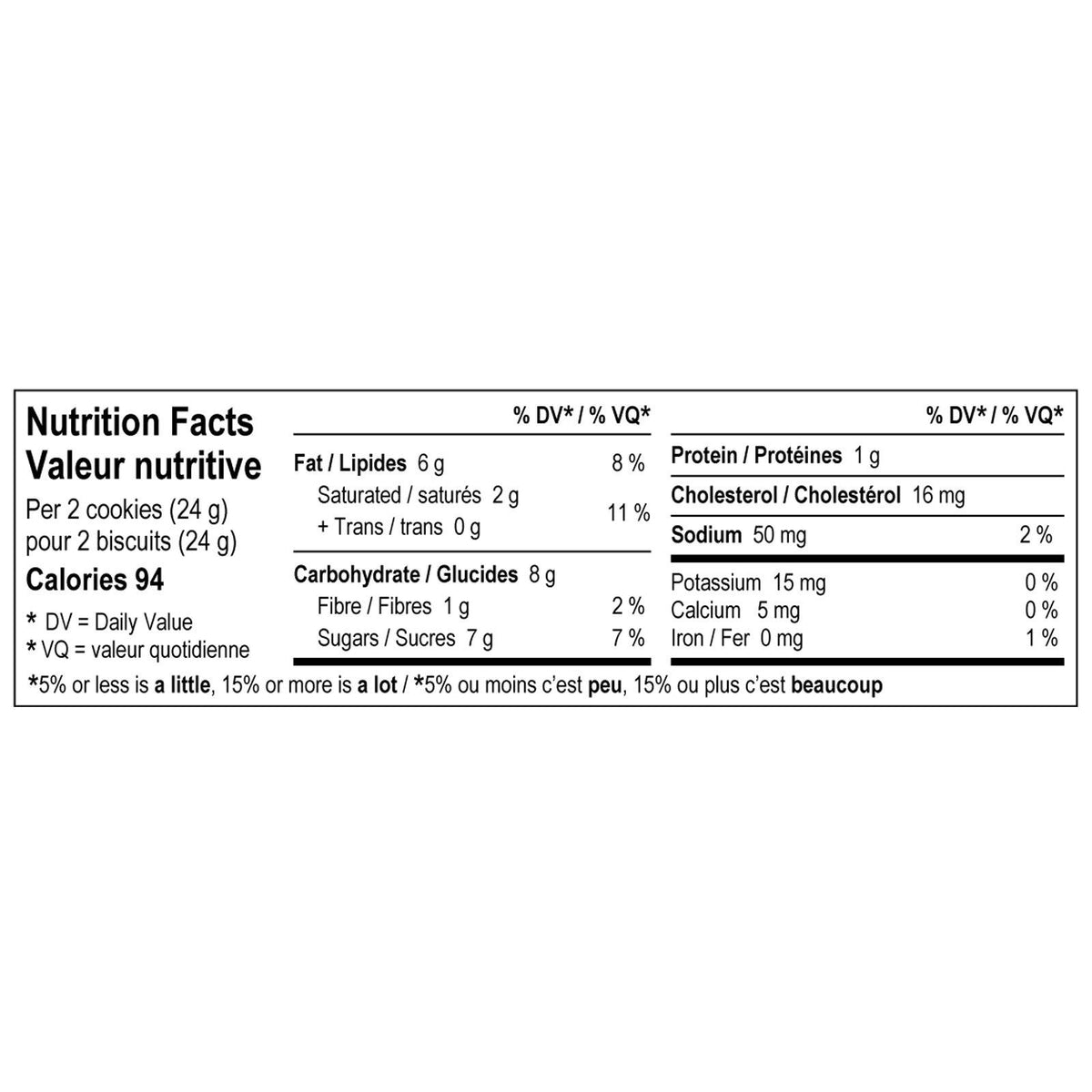 Nutritionals panel of a package of Dark Chocolate chunk with Smoked Pecans cookies