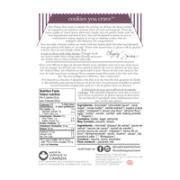 The reverse side of a package of gluten-free Real Treat Pantry Dark Chocolate Almond with Sea Salt cookies. lists the ingredients and nutritional information